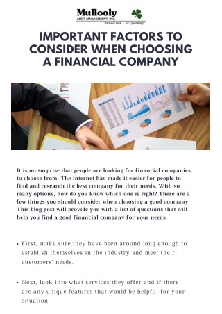 Important Factors to Consider When Choosing Financial Company in New Jersey