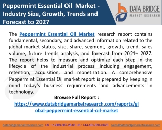 Peppermint Essential Oil Market Will Grow at CAGR of 8.90% by 2027