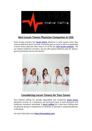 Best Locum Tenens Physician Companies in USA