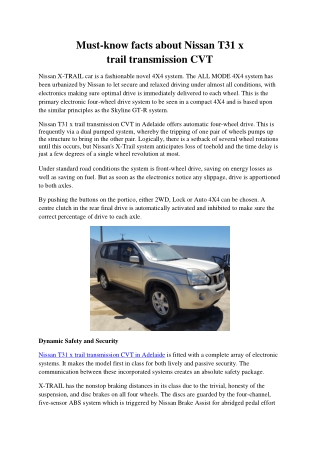 Nissan T31 x trail transmission cvt Adelaide