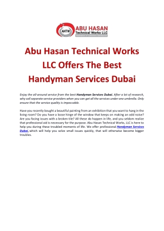 Abu Hasan Technical Works LLC Offers The Best Handyman Services Dubai