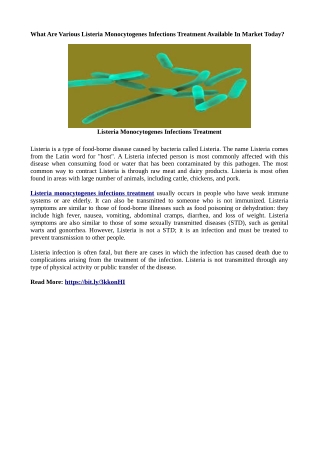 What Are Various Listeria Monocytogenes Infections Treatment Available In Market Today?