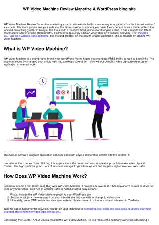 WP Video Machine Review Monetize A WordPress blog site