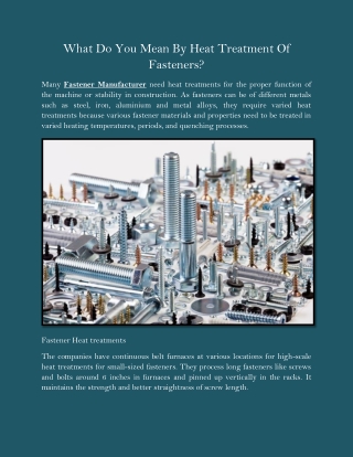 What Do You Mean By Heat Treatment Of Fasteners