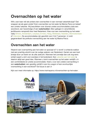 Overnachten op het water