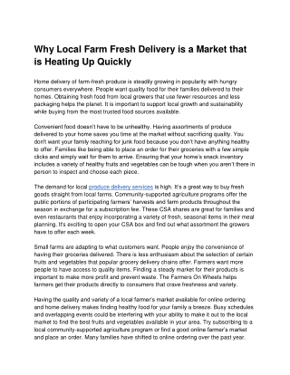 Why Local Farm Fresh Delivery is a Market that is Heating Up Quickly