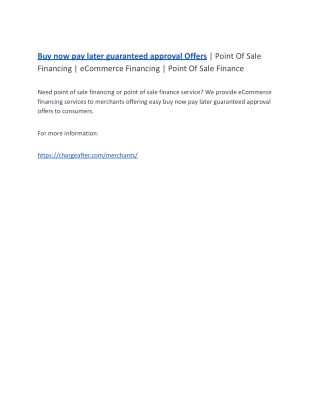 Buy now pay later guaranteed approval Offers | Point Of Sale Financing | eCommer