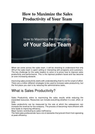 How to Maximize the Sales Productivity of Your Team
