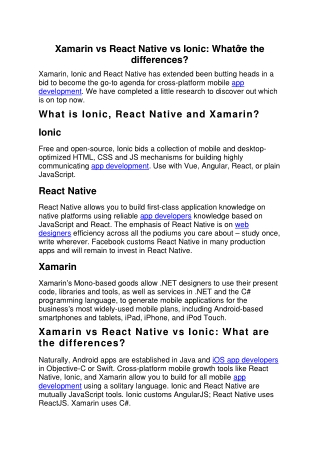 Xamarin vs React Native vs Ionic