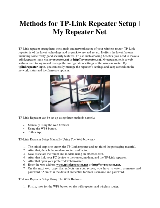 Methods For TP-Link Repeater Setup  My Repeater Net