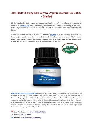 Buy Plant Therapy Blue Yarrow Organic Essential Oil Online - OilyPod
