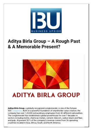 Aditya Birla Group A Rough Past  and A Memorable Present