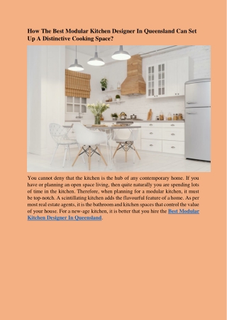 How The Best Modular Kitchen Designer In Queensland Can Set Up A Distinctive Cooking Space