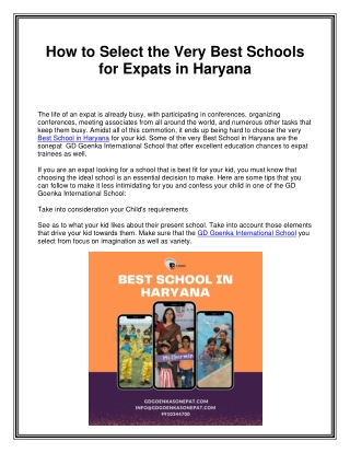 How to Select the Very Best Schools for Expats in Haryana