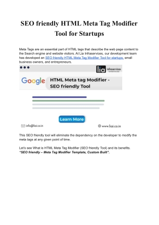 SEO friendly HTML Meta Tag Modifier Tool for Startups