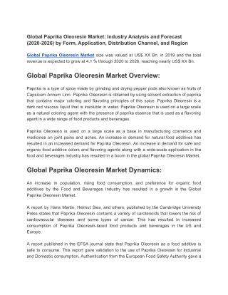 Global Paprika Oleoresin Market