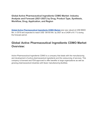 Global Active Pharmaceutical Ingredients CDMO Market