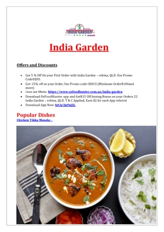 5% Off - India Garden Menu - indian restaurant robina, Qld
