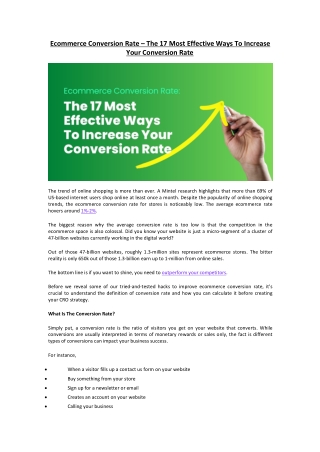 Ecommerce Conversion Rate – The 17 Most Effective Ways To Increase Your Conversion Rate