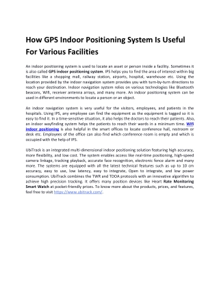 UbiTrack - How GPS Indoor Positioning System Is Useful For Various Facilities