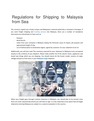 Regulations for Shipping to Malaysia from Sea