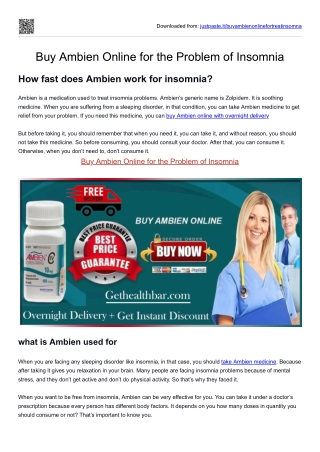 Buy Ambien Online for the Problem of Insomnia