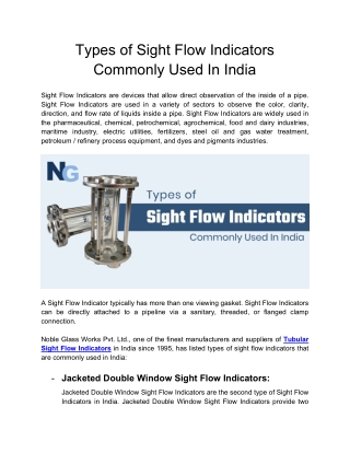 Noble Glass - Types of Sight Flow Indicators Commonly Used In India