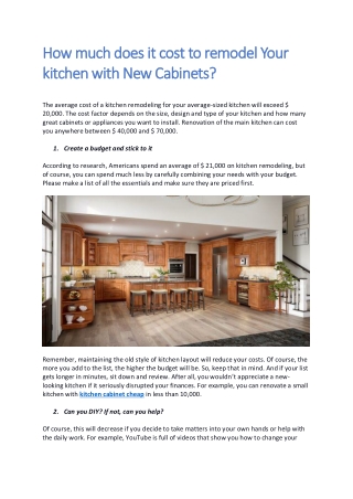 How much does it cost to remodel Your kitchen with New Cabinets