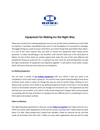 Equipment for Making Ice the Right Way