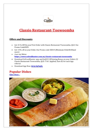 15% Off - Classio Indian Restaurant Toowoomba Menu, QLD