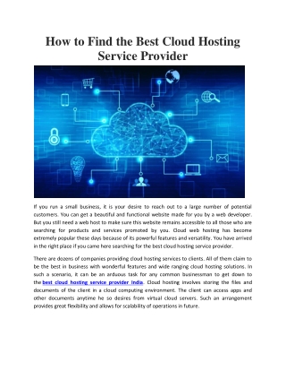 How to Find the Best Cloud Hosting Service Provider