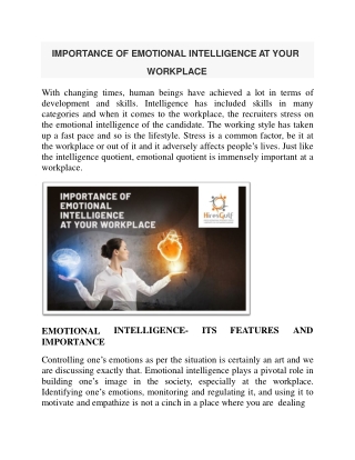 IMPORTANCE OF EMOTIONAL INTELLIGENCE AT YOUR WORKPLACE
