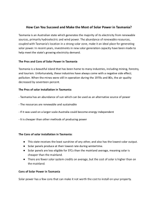 How Can You Succeed and Make the Most of Solar Power in Tasmania