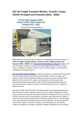 GCC Air Freight Transport Market - Growth, Trends, COVID-19 Impact and Forecasts (2021 - 2026)
