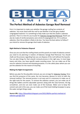 The Perfect Method of Asbestos Garage Roof Removal