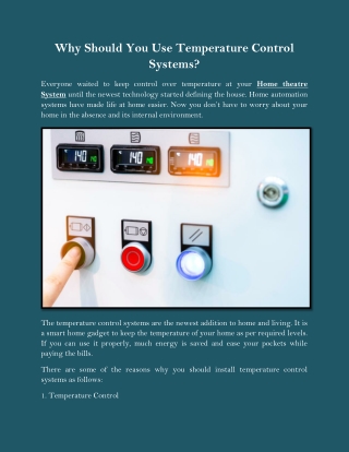 Why Should You Use Temperature Control Systems