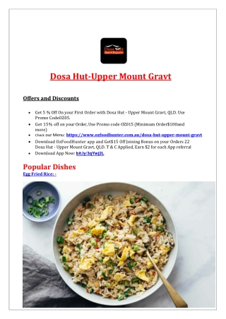 5% Off - Dosa Hut Indian Restaurant Upper Mount Gravt Menu, Qld