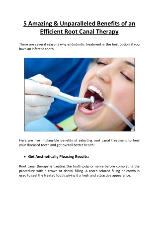 5 Amazing & Unparalleled Benefits of an Efficient Root Canal Therapy