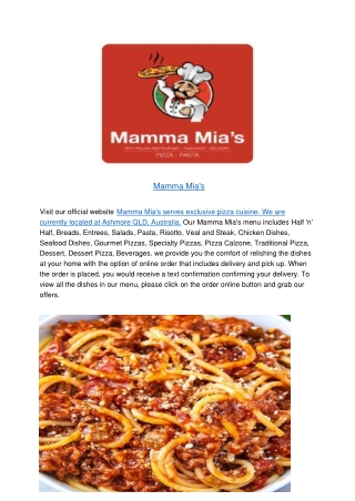5% Off - Mamma Mia's Menu Ashmore Delivery,QLD