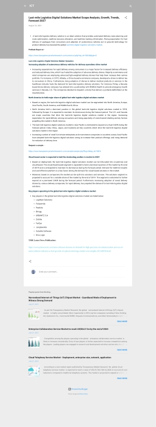 Last mile Logistics Digital Solutions Market Forecast by 2027