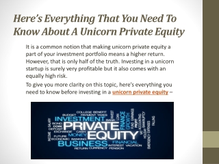 Here’s Everything That You Need To Know About A Unicorn Private Equity