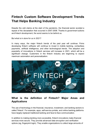 Fintech Custom Software Development Trends That Helps Banking Industry