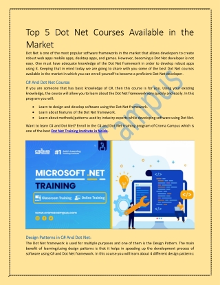 Top 5 .NET Courses Available in the Market