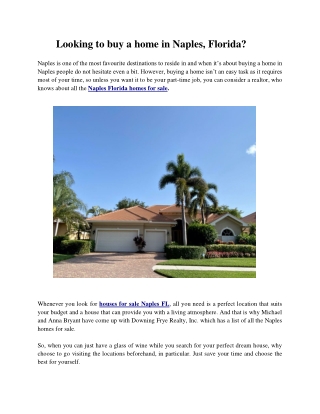 Looking to buy a home in Naples, Florida