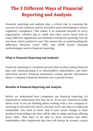 The 3 Different Ways of Financial Reporting and Analysis