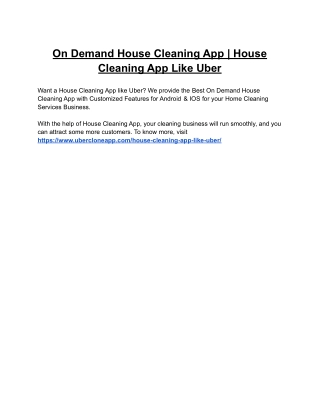 On Demand House Cleaning App | House Cleaning App Like Uber