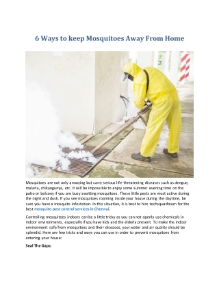 6 Ways to keep Mosquitoes Away From Home