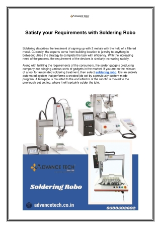 Satisfy your Requirements with Soldering Robo