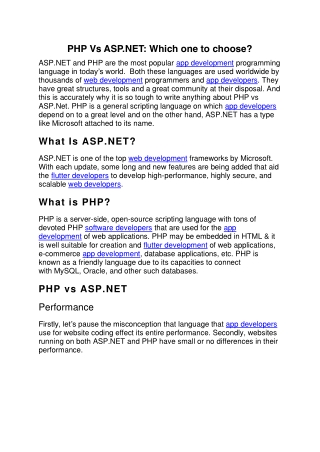 PHP Vs ASP.NET Which one to choose