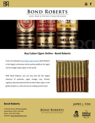 Buy Cuban Cigars Online - Bond Roberts